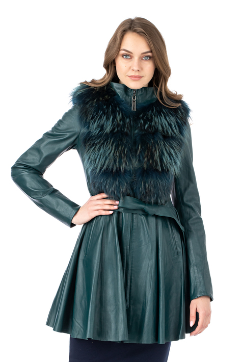 Женское кожаное пальто из натуральной кожи с воротником, отделка лиса 0902492