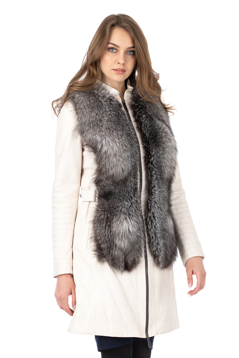 Женское кожаное пальто из натуральной кожи с воротником, отделка блюфрост 0902538