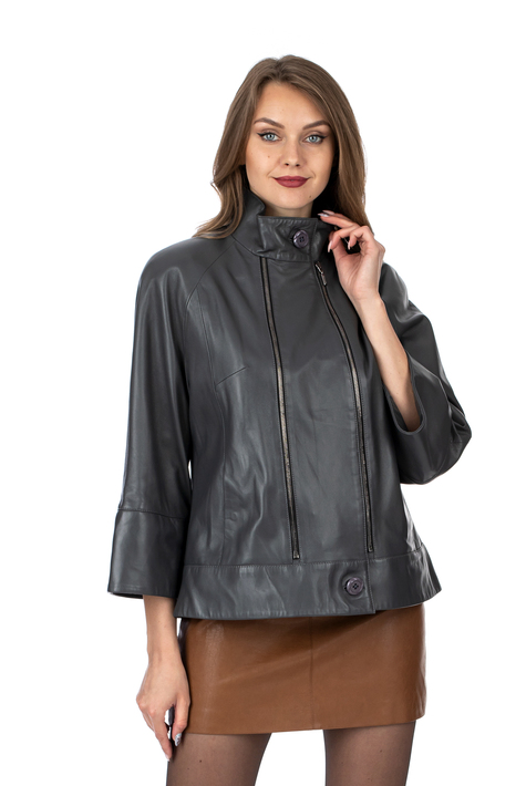 Женская кожаная куртка из натуральной кожи с воротником 0902596