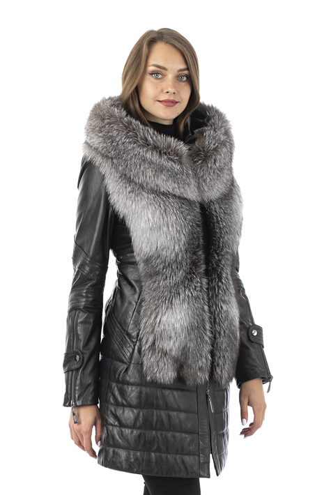 Женская кожаная куртка из натуральной кожи с капюшоном, отделка лиса 0902686