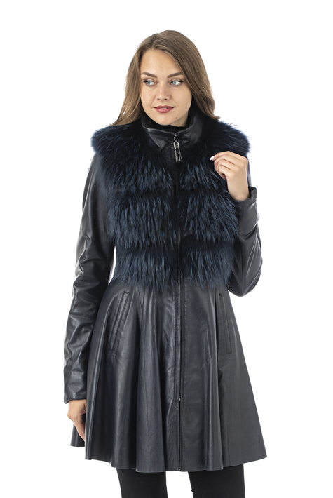 Женское кожаное пальто из натуральной кожи с воротником, отделка лиса 0902691