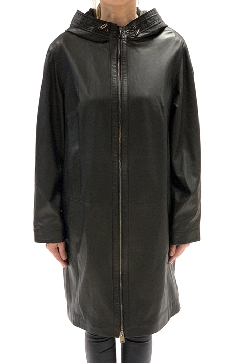 Женское кожаное пальто из натуральной кожи с капюшоном 0902767
