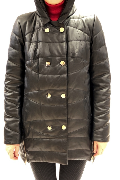 Женское кожаное пальто из натуральной кожи с капюшоном 2100536