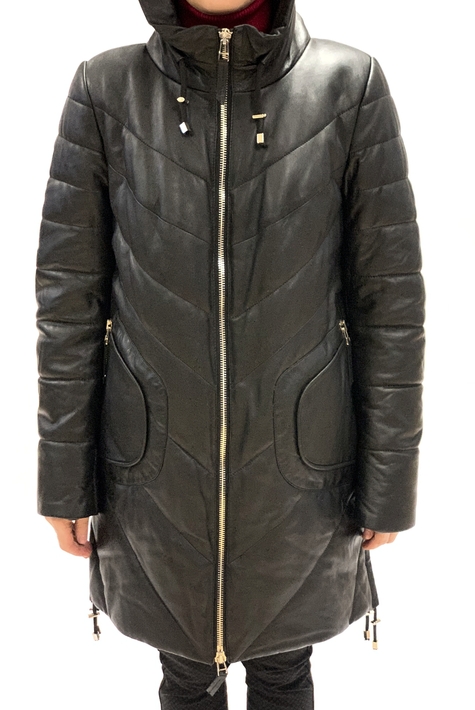 Женское кожаное пальто из натуральной кожи с капюшоном 2100548