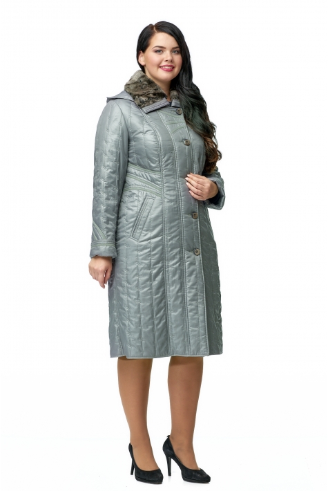 Женское пальто из текстиля с капюшоном, отделка искусственный мех 8008924
