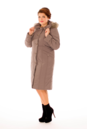 Женское пальто из текстиля с капюшоном, отделка песец 8010184-2