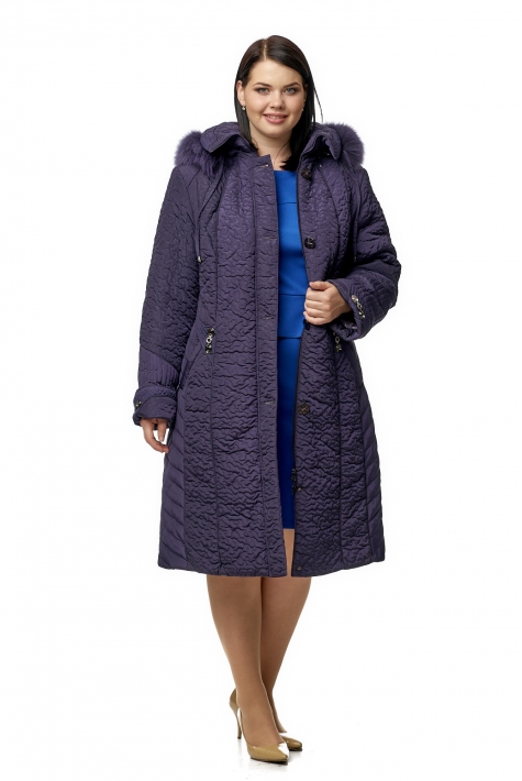 Женское пальто из текстиля с капюшоном, отделка песец 8010644