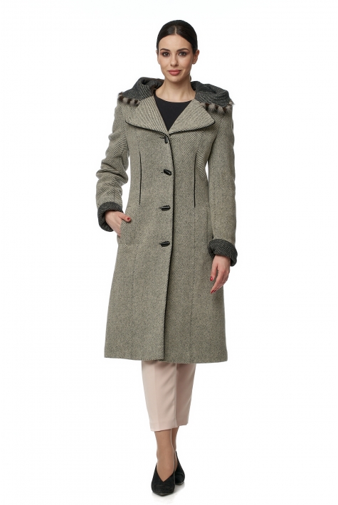 Женское пальто из текстиля с капюшоном 8016067