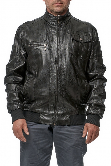 Мужская кожаная куртка из эко-кожи с воротником 8016435