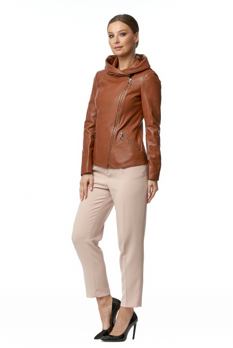 Женская кожаная куртка из натуральной кожи с капюшоном 8016807