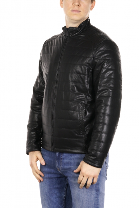 Мужская кожаная куртка из эко-кожи с воротником 8021948
