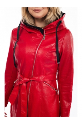 Женское кожаное пальто из эко-кожи с капюшоном